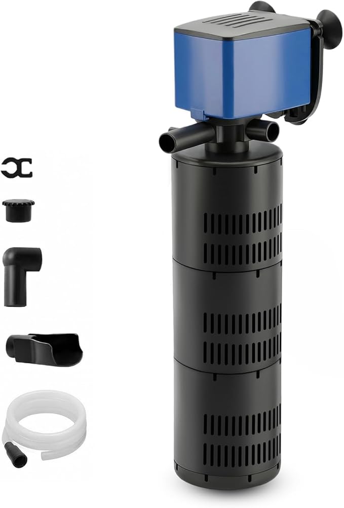 Aqua Dream 475 GPH Internal Aquarium Filter 3 in 1 Submersible Powerhead Pump with High-Volume Air Oxygenation & Sponge Filtration, 25W Adjustable Flow Water Cycling Pump for Large Fish Tanks - 6 Pcs