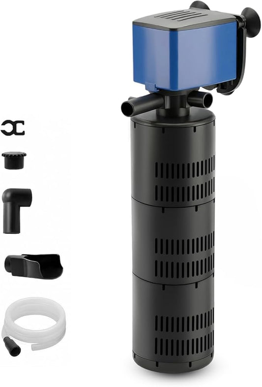 Aqua Dream 475 GPH Internal Aquarium Filter 3 in 1 Submersible Powerhead Pump with High-Volume Air Oxygenation & Sponge Filtration, 25W Adjustable Flow Water Cycling Pump for Large Fish Tanks - 5 Pcs