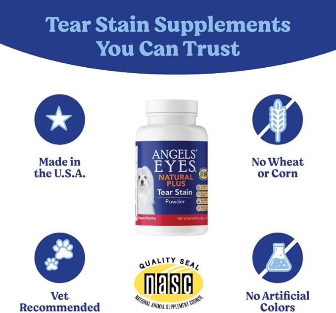 Angels’ Eyes Natural Plus Tear Stain Supplement Sweet Potato Powder for Dogs, Prevent Stained Fur, Eyebright, Olive Leaf, Marshmallow Root, No Wheat or Corn, Limited Ingredients, Vegetarian, 75g