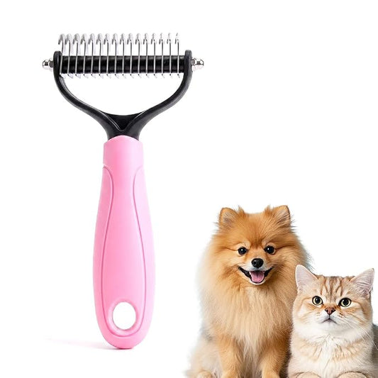 Pet Pro Grooming Tool, 2026 New Double-Sided Pet Grooming Brush, Multi-Functional Pet Brush, Portable Shedding Rake for Home Use, Professional Groomers (Pink, Large)