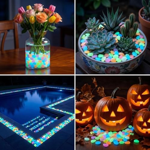 Glow in the Dark Rocks, Garden Stones Pebbles for Outdoor Stepping, Landscaping Decor, Fish Tank Aquarium Decorations (400, Yellow)