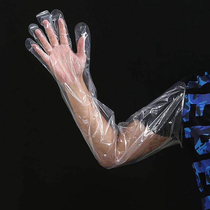 50Pcs Veterinary Insemination Rectal Long Arm Gloves Disposable 35.5inch Disposable PE Plastic Gloves for Field Dressing Gutting Deer Gardening Aquarium Cleaning Painting Full Arm