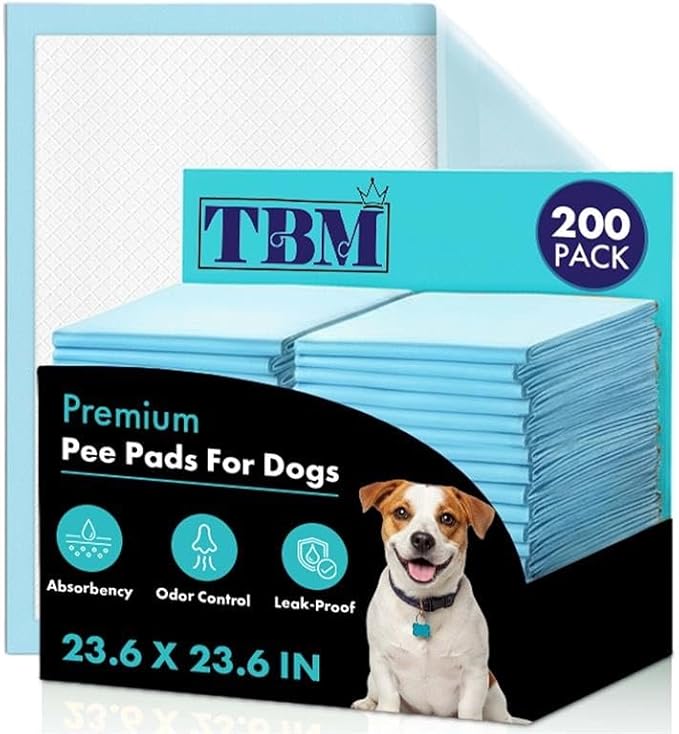 TBM Puppy Pads Pack of 2 (200 Count) - 23.6" x 23.6" - Super Absorbent Pee Pads for Dogs - Premium Leak-Proof - Pets Potty Training Essentials - Disposable Quick-Dry Pads for Puppies | Cats | Rabbits