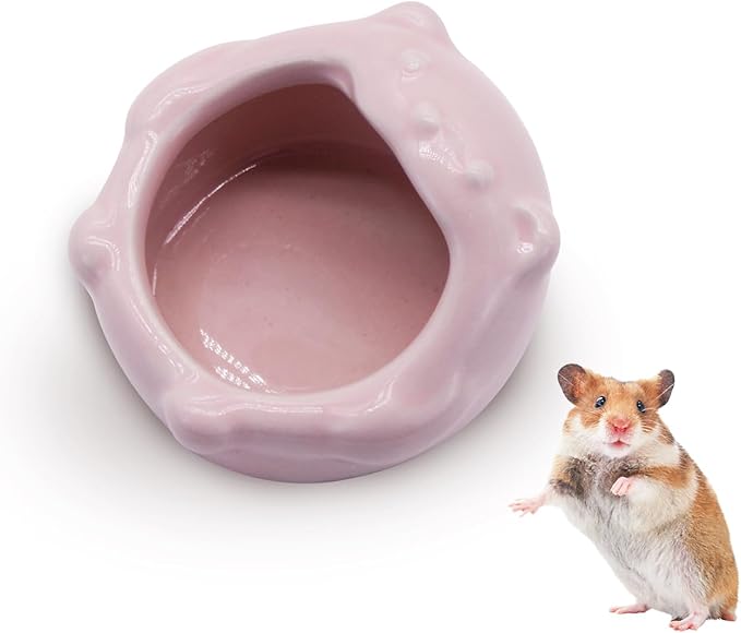 Small Ceramic Pet Hamster Bowl, Easy to Clean Anti Flipping Small Animal Bowls, Hamster Food and Water Bowl for Golden Bears, Rabbits, Hedgehogs, Dutch Pigs, Parrots (Pink)