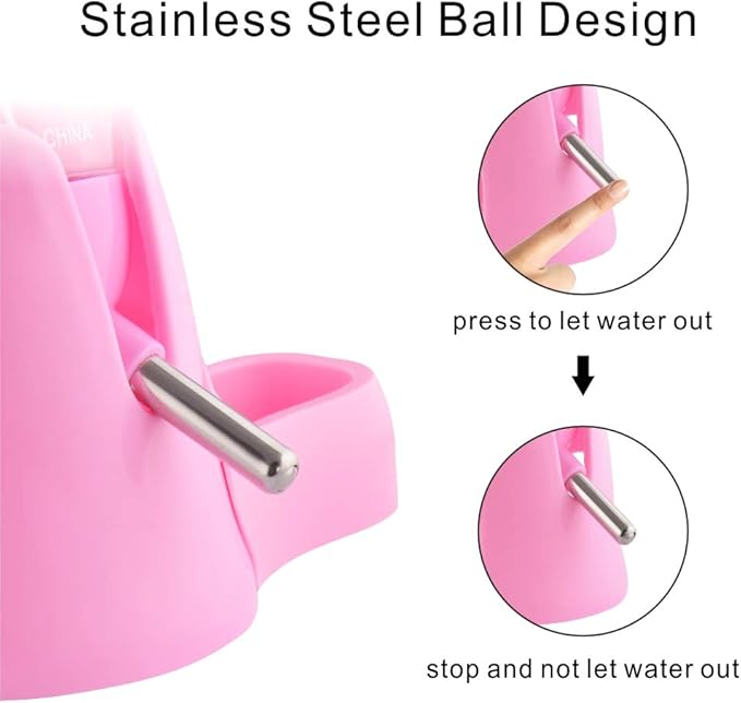 Guardians Hamster Water Bottle, Little Pet Automatic Drinking Bottle with Food Container Base Hut Hanging Water Feeding Bottles Auto Dispenser for Small Animals(80ml,Pink)