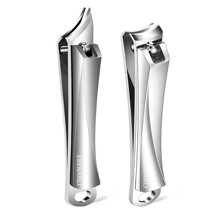 EBEWANLI Nail Clipper Set, Slanted Angled Ingrown Toenail Clipper and Curved Nail Clipper Cutters, 2Pcs Stainless Steel Finger Nail Clippers Adult