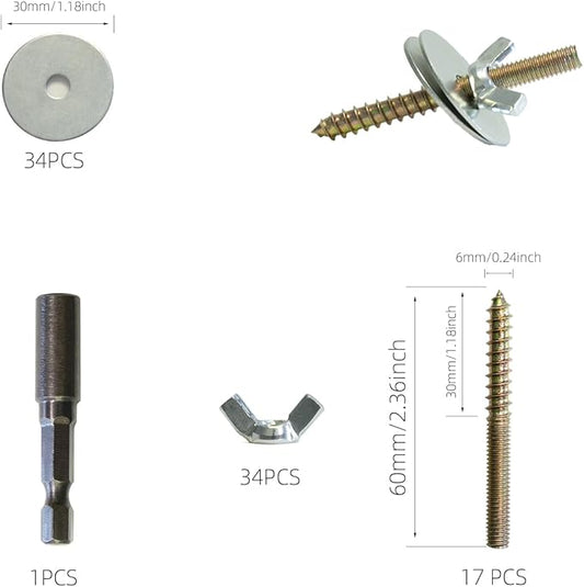 17 Sets Bird Perch Screws with Socket, Bird Perch Hardware for Cage Platform Mounting, DIY Cages (Double-Ended Screws)
