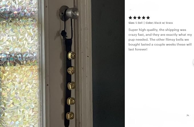 Warner Arctic Sleigh Bells Decorative Leather Strap Door Bells USA (15" with 5 Bells, Black Leather with Brass Bells)
