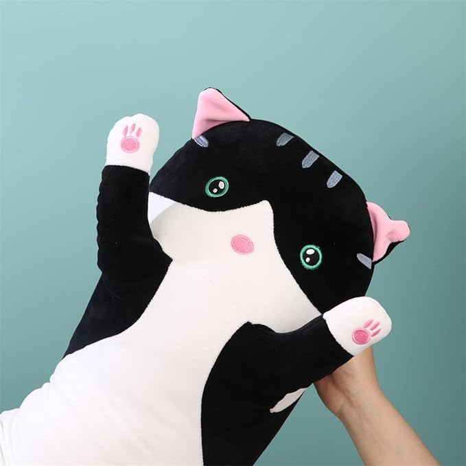 Giant Cat Pillow Plush Cartoon Kitty Sleeping Hugging Pillow, Cuddly Soft Long Kitten Body Pillow Doll Cat Cushion Toy for Kids Girlfriend (Black, 150cm/59inch)