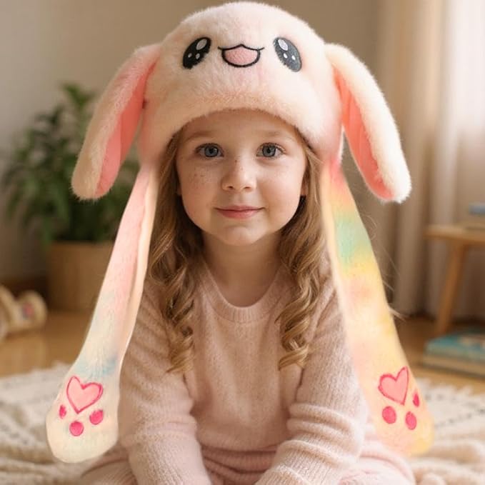 Bubblepompom Animal Hat with Ears Moving Jumping Pop Up Beating Hat Plush Holiday Cosplay Dress Up Funny Gift for Kids