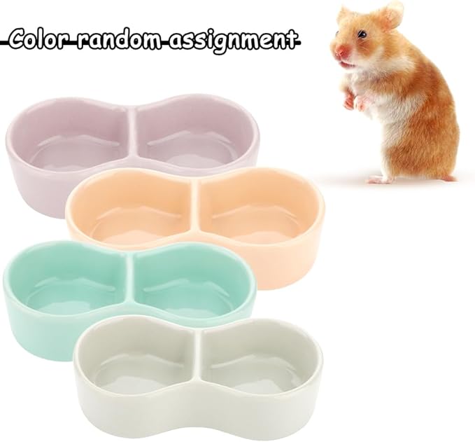 2 Pcs Hamster Ceramic Food Bowl, Double Grid Design Anti-Turning Food and Water Dish for Hamster Hedgehog Sugar Glider Gerbil Chipmunk Rodent (Colors May Vary)