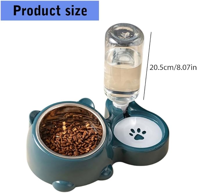 Automatic Refill Pet Water Bowl and Food Dish Set with Stainless Steel Removable Tray Anti Tip Base for Small Animals