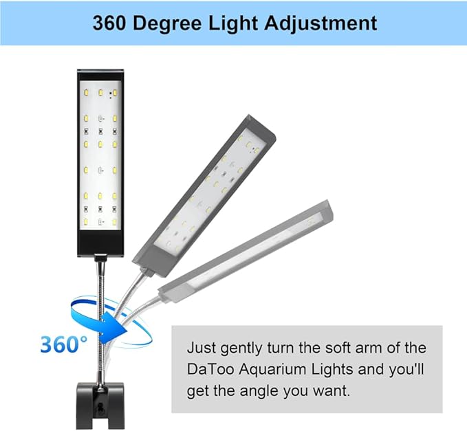 DaToo Aquarium Light Small LED Clip Light for Fish Tank 10W, 1 Yr Warranty