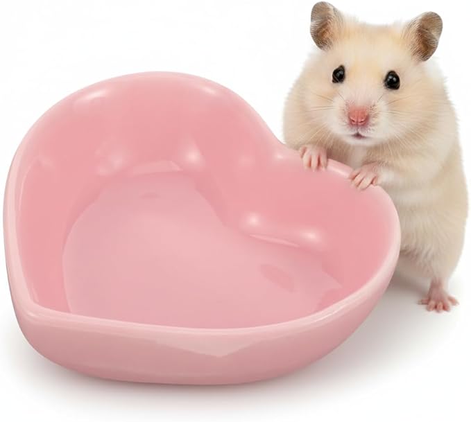 UKCOCO Heart Shaped Ceramic Pet Bowl 3.14X2.75X0.98In Non-Tip Small Animal Food and Water Dish for Hamsters Guinea Pigs Hedgehogs Gerbils - Smooth Surface Pink Porcelain Feeder