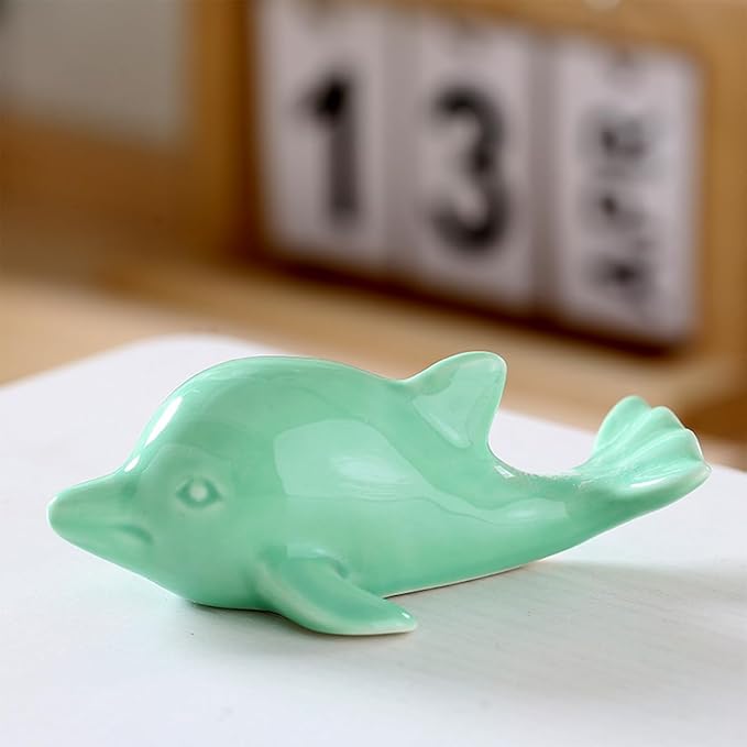 Multi-Purpose Ceramic Whale Ornament for Aquarium, Bonsai Landscape, Miniature Fairy Garden & Home Desk Decor (Green)