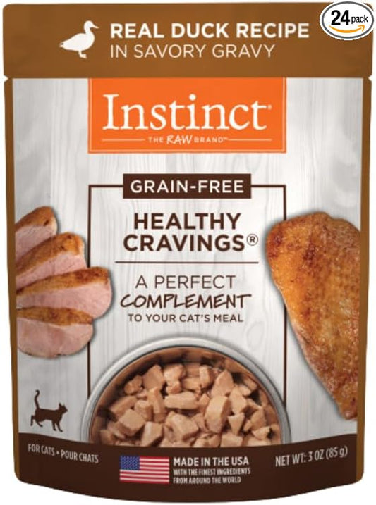 Instinct Healthy Cravings Natural Wet Cat Food Topper, Grain Free Recipe - Real Duck, 3 oz. Pouches (Pack of 24)