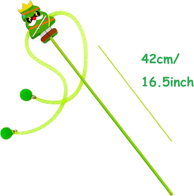 Christmas Cat Toy Wand Set of 2 – Interactive Cat Teaser Wands with Snowman and Christmas Tree Designs, Holiday Cat Toys with Bells and Pom-Poms for Indoor Cats and Kittens