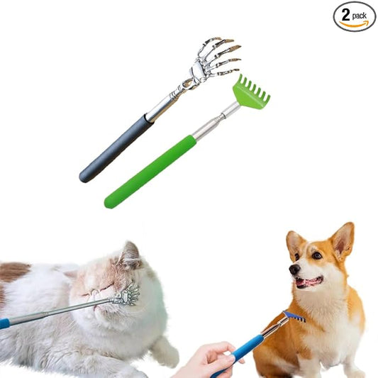 2-Pack Pet Interactive Touch Therapy Toys for Cats & Dogs, Telescopic Pet Massage Stick for Training, Bonding, Socialization, Retractable 22 Inch Skeleton Hand & Rake Shaped Teaser Wand