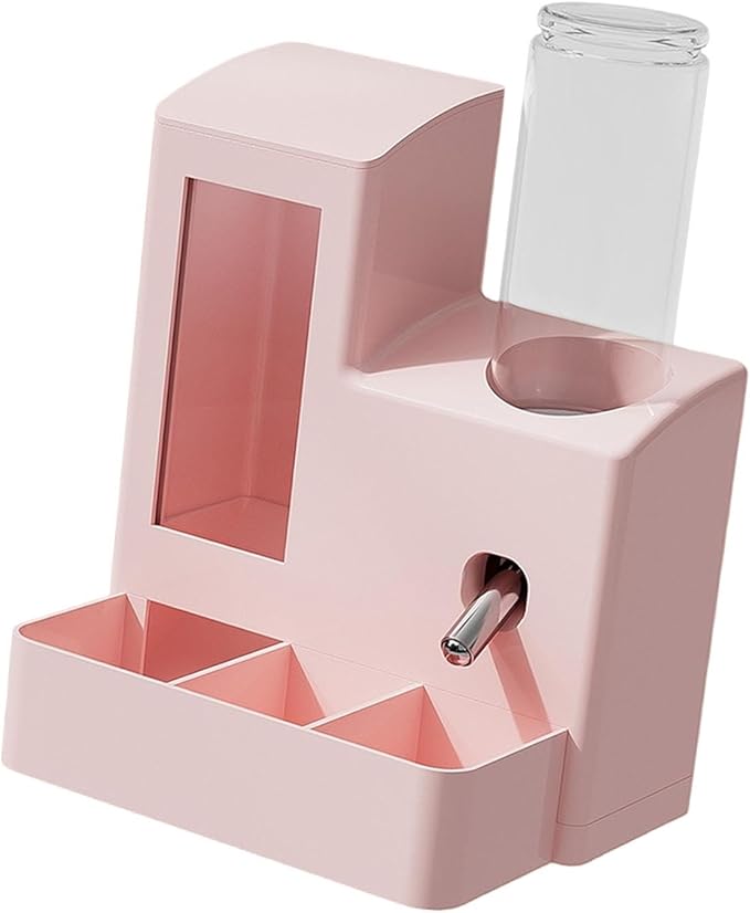 3 in 1 Hamster Automatic Feeder Dispenser Easy to Clean Container Feeding Station for Home Ferrets Bunny Small Animal Patio, Pink 120ml Bottle