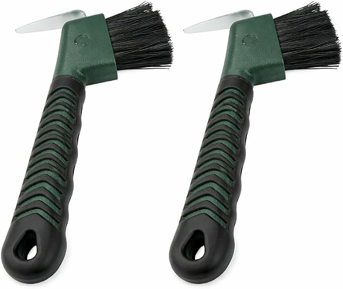 Intrepid International Rubber Handle Hoof Pick with Brush - 2 Pack - Hunter Green