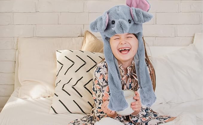 Bubblepompom Animal Hat with Ears Moving Jumping Pop Up Beating Hat Plush Holiday Cosplay Dress Up Funny Gift for Kids