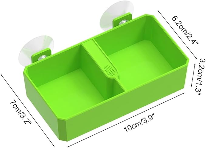 DONGKER Reptile Feeding Ledge,Square Dual-Compartment Reptile Water Food Bowl with 2 Suction Cup for Bearded Dragon Lizard Turtle Tortoise