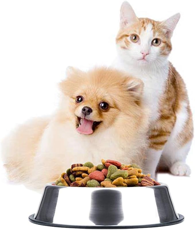 WEDAWN Stainless Steel Dog Bowls, 2.2 Cup/18oz Cat Bowl Water and Food with Rubber Base, Pet Bowls for Medium Dogs, Cats and Rabbit, 2Pack