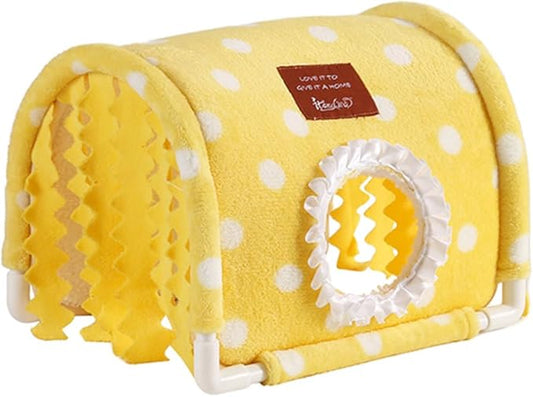 Guinea Pig Hideout Rabbit Hideout No Bottom Guinea Pig Bed Easy to Clean & Breathable Bunny Beds - Small Animal Indoor Habitat for Rabbit Ferret Hedgehog Flower-Branch Mouse (Yellow)