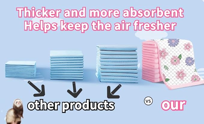 Ferret Pee Pads Extra Thick Ferret Cage Accessories Bed Hammock Litter Potty Pads Training Pads Leak-Proof Quick-Dry (Extra Thickness,X-Large 70g x 20 pcs 24x35'')