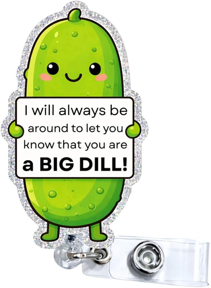 Cute Funny Positive Emotional Support Pickle Badge Reel Retractable ID Holder Clip for Psych Nurse Teacher Mental Health Awareness Social Worker Therapist Counselor RBT Office Coworker Inspiring Gifts
