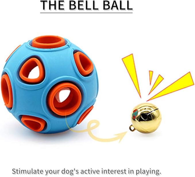 WishLotus Interactive Dog Toy With Ring Bell Squeak - Rubber Bouncy Ball for Pet Exercise, IQ Training, Search & Catch - Bite Resistant Chewing Puzzle Toy (L, Orange&Blue)