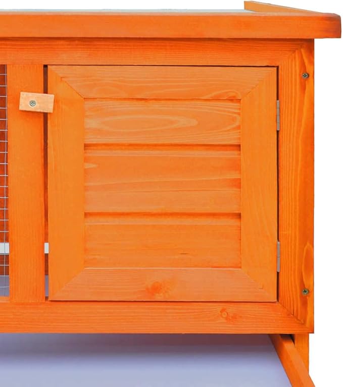 Large Brown Rabbit Hutch 35.4x35.4x25.8 in Solid Pine Wood Indoor Outdoor Bunny Cage with Removable Tray for Garden Terrace and Patio
