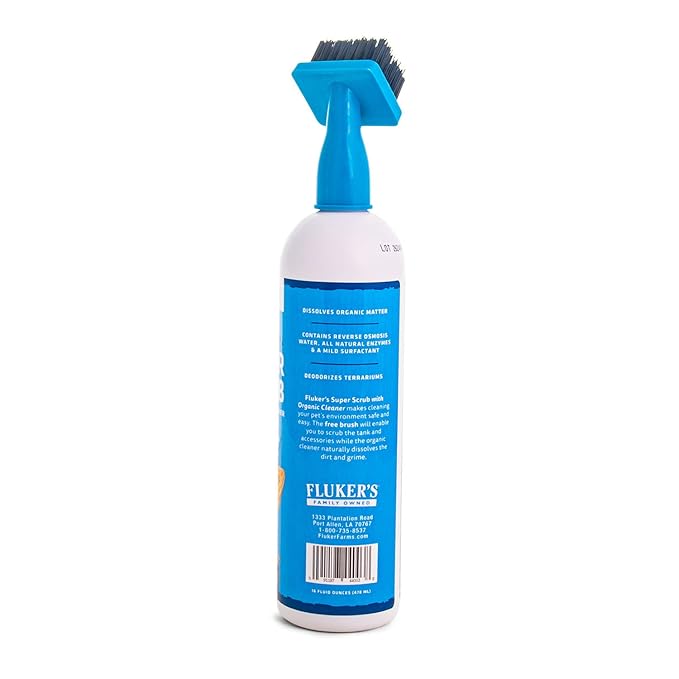 Fluker's Super Scrub Brush & Organic Cleaner for Reptile Terrariums, Ensures Safe & Easy Cleaning, Deodorizes Terrarium