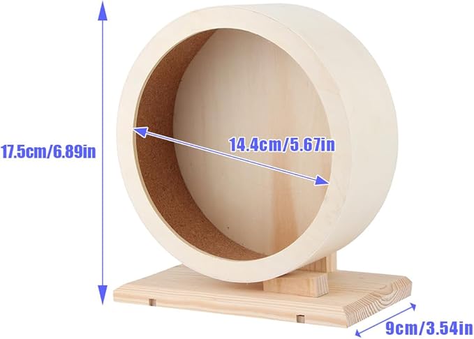 Tiiyee Wooden Hamster Exercise Wheel, Silent Silent Running Wheel Wooden Small Pets Quiet Spinner Play Toy Cage Accessories for Dwarf Syrian Hamster Rat Gerbil Mice Guinea Pigs(S)