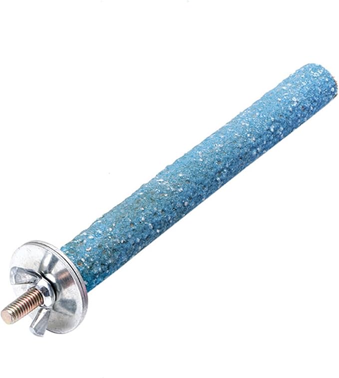 Nail Trimming Perch for Small Parrots, Beak Grinding Toy with Wooden Base Sandy Surface, 5.51 Inch Metal Fixed Bird Cage Accessory, Random Color