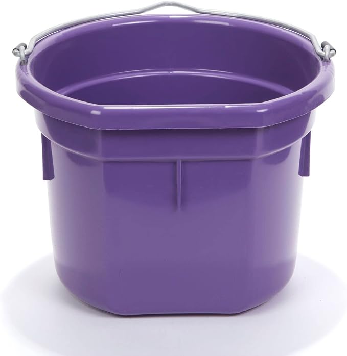 Little Giant® Flat Back Plastic Animal Feed Bucket | Animal Feed Bucket with Metal Handle | Horse Stall Feeding and Watering Supplies (Purple, 8 Quart)