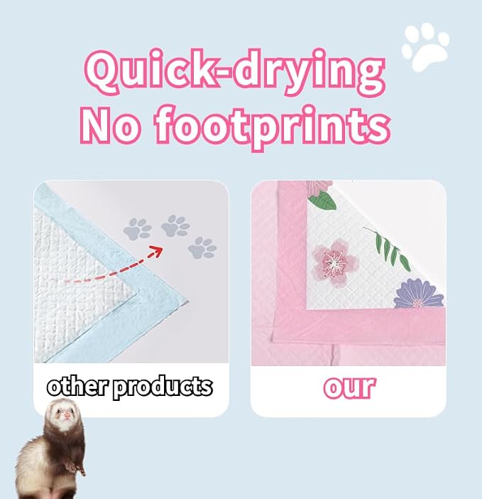 Ferret Pee Pads Extra Thick Ferret Cage Accessories Bed Hammock Litter Potty Pads Training Pads Leak-Proof Quick-Dry (Extra Thickness,Medium 36g x 10 pcs 18x24'')