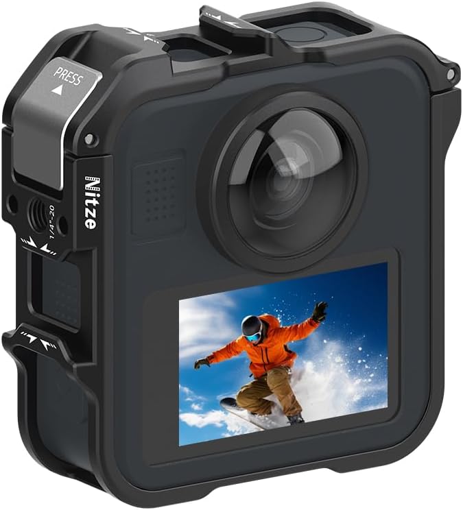 Nitze MAX2 Cage for GoPro MAX2 360 Action Camera, Aluminum Alloy Protective Cage with Built-in Cold Shoe and 1/4" Locating Hole - T-GP04A
