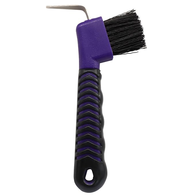 Hoof Pick Brushes, Soft Touch Rubber Handle Portable Hoofpick, Stiff Hoof Pick for Horse Care, Groomers (Purple)