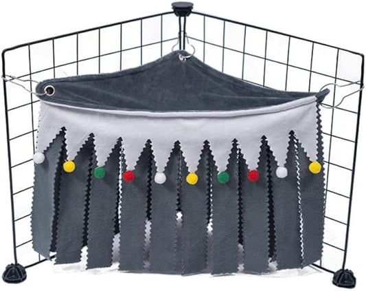 OMEM Guinea Pig Corner Hideout Fringed Triangle House with Hidden Hammock Tent for Hamster Rabbit Small Pet Habitat Décor (Grey)