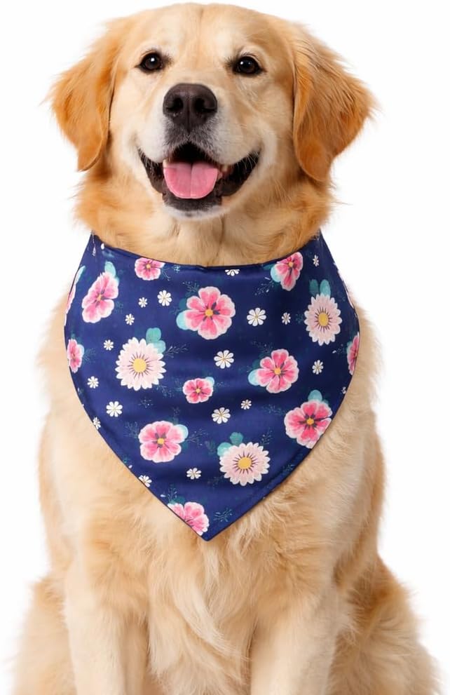 Luxury Satin Dog Bandana – Slip-On Collar Style, Premium Pet Scarf for Medium, Large & XL Dogs – Special Occasion Accessory (Collar Not Included) (Medium - Extra Large, Flora)