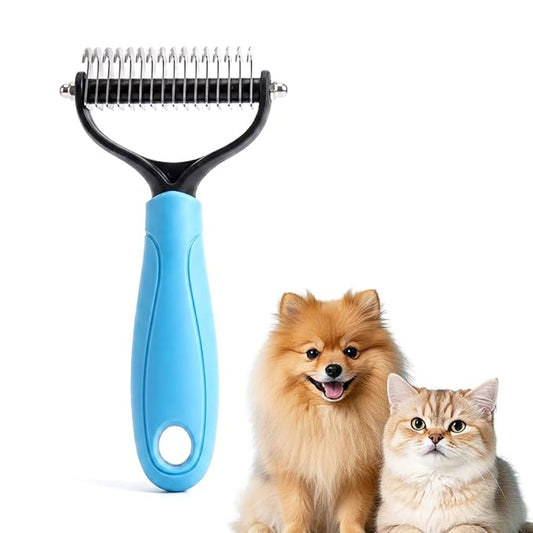 Pet Pro Grooming Tool, 2026 New Double-Sided Pet Grooming Brush, Multi-Functional Pet Brush, Portable Shedding Rake for Home Use, Professional Groomers (Blue, Large)