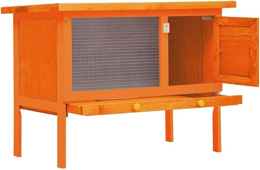 Large Brown Rabbit Hutch 35.4x35.4x25.8 in Solid Pine Wood Indoor Outdoor Bunny Cage with Removable Tray for Garden Terrace and Patio