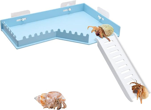 No-Drill Climbing Platform with Ramp, Hermit Crab Climbing Wall & Hideout, Multi-Level Platform with Ladder, No-Tools Mounting for Geckos, Small Lizards, Hamsters