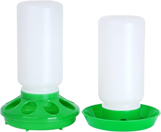 Chicken Feeder and Waterer Set no Waste Chick Feeder and Waterer Kit 1L Chicken Water Feeder Poultry Waterer Baby Chick Starter Kit (Green)