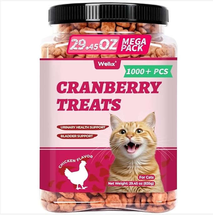 Wellix 29.45 oz Urinary Tract Health Cat Treats for Indoor Cats - Cranberry&D-Mannose for UT,Kidney,Bladder Support - Chicken Formula Crunchy Kitten Training Snacks Chews