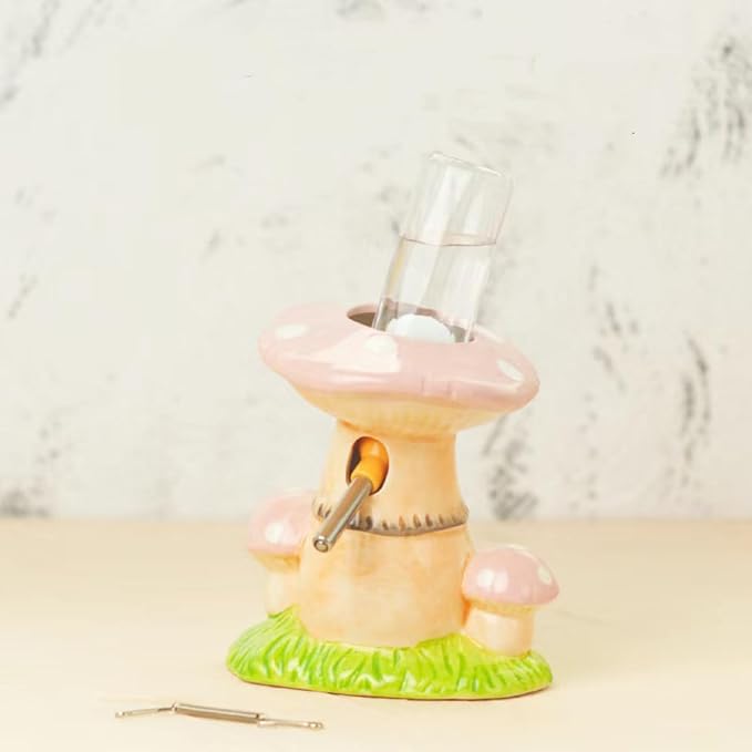 Ceramic Hamster Water Bottle with Stand & 80ML Water Bottle, Water Dispenser for Small Animal, Water Bottle Holder Auto Water Feeding Bottles for Syrian Dwarf Hamster Mice Gerbil (Pink)