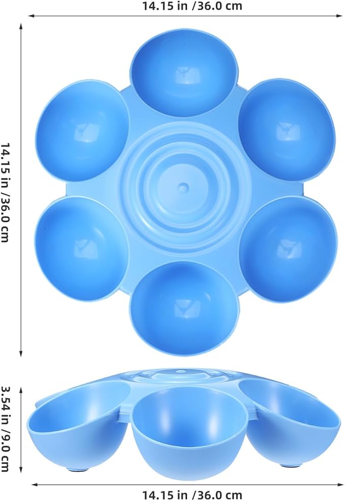POPETPOP Cat Food Bowl with 6 Bowls - Pet Feeder for Multi Cat Kitten Puppy | Non-Toxic Plastic Multi Cat Dishes with Stable Base, Multiple Dinner Feeder for Outdoor Indoor Food & Water Feeding (Blue)