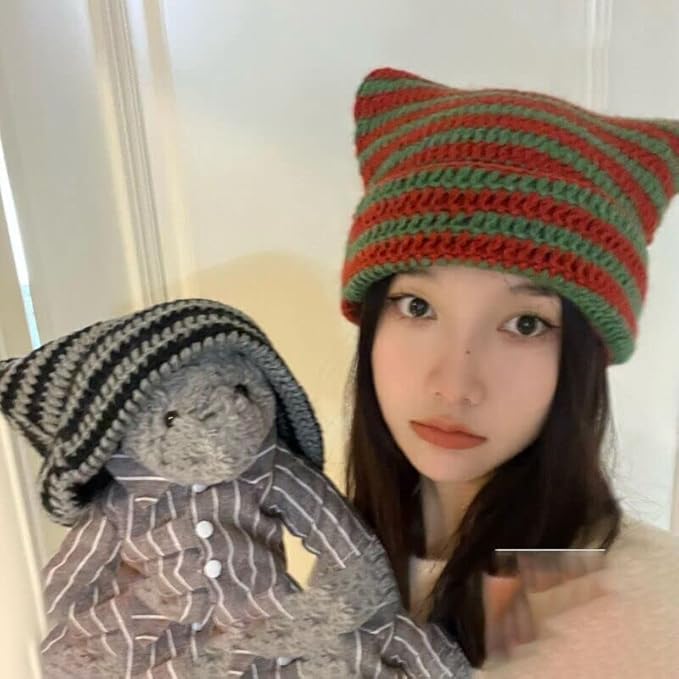 Crochet Hats for Women Cat Beanie Vintage Beanies Women Fox Hat Grunge Accessories Slouchy Beanies for Women