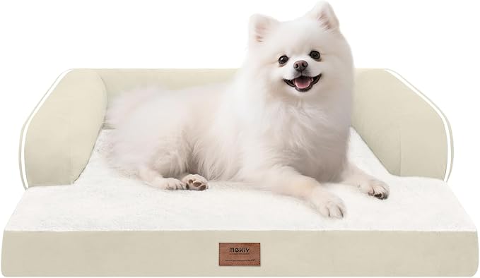MEKIY Orthopedic Comfy Pet Sofa Dog Bed with Bolster for Small Dogs Cats | Pillow Support for Neck Relief, Egg Crate Foam, Skin-Friendly Surface, Waterproof Liner, Anti-Slip Bottom, 24 x 18 Inch